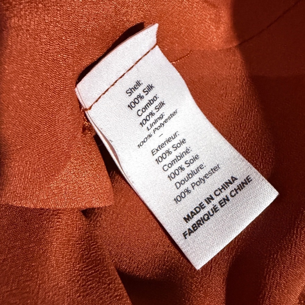 Cinq a Sept Rust & Pale pink Floral 100% Silk Tie Back Flutter Sleeve Blouse L - Picture 5 of 8